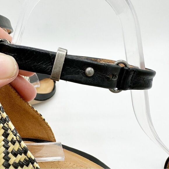 EUC Madewell Marcel Black Leather Sandals w/Woven Raffia Heels Sz 8.5 - Picture 8 of 16